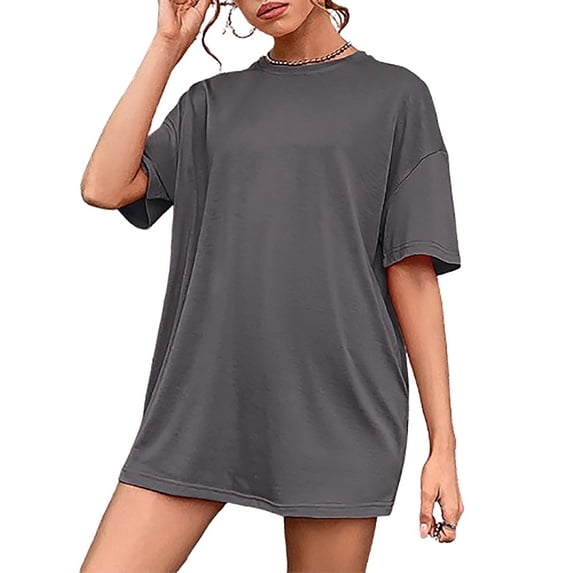 Plus Size Beach Dresses for Womens 2026 Summer Fashion Round Neck Solid Color Medium Short Sleeved T-shirt Short Skirt