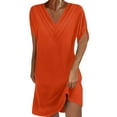 thumbnail image 1 of Plus Size Beach Dresses for Womens 2026 Summer Fashion Solid Color Short Sleeved V-neck Pleated Batball Sleeve Dress, 1 of 6