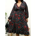 thumbnail image 1 of Plus Size Bell Sleeves Rose Floral Print Wrap Maxi Dress,Black,,3X-Large, 1 of 5