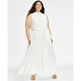 thumbnail image 1 of Plus Size Belted Textured Tiered-Skirt Dress Bright White 20W, 1 of 1