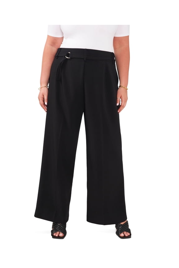 Plus Size Belted Wide-Leg Pants Rich Black 16W