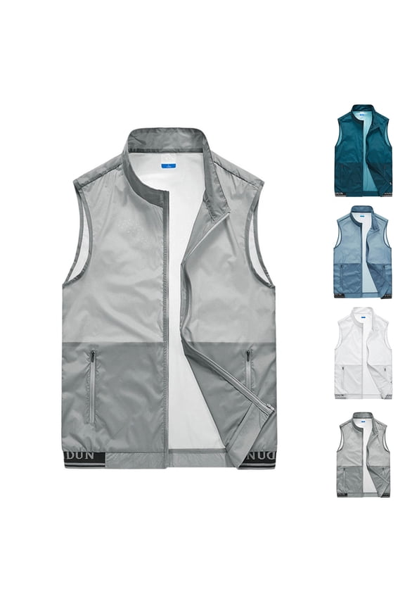 Plus Size Big & Tall Men's Casual Nylon Mesh Jacket Pullover Solid Color Crew Neck Zip-Up Outdoor Sports Coat | JASKFLY,Gray 2XL