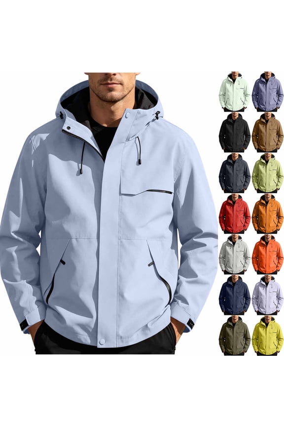Plus Size Big & Tall Men's Casual Windproof Waterproof Hooded Jacket Coat Outdoor Hiking Full-Zip Drawstring Polyamide Multiple Pockets Traveling Outfits Spring Fall Fashion