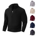 thumbnail image 1 of Plus Size Big & Tall Men's Fleece Jacket Long Sleeve Half Zip Lapel Collar Casual Coat, Soft Breathable Warm Polyester Blend Top, Outdoor Hiking Travel Work Golf Fashion | JASKFLY,Navy 2XL, 1 of 7