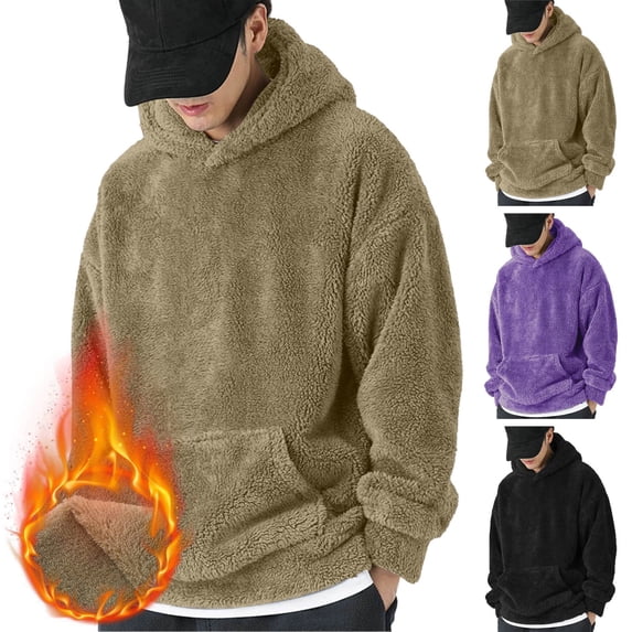 Plus Size Big & Tall Men's Heavyweight Fleece Hoodie Hooded Sweatshirt Long Sleeve Pullover Quarter Zip Solid Warm Color Casual Loungewear Gym Workout Streetwear Essential Gift