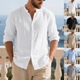 thumbnail image 1 of Plus Size Big & Tall Men's Linen Button Down Shirt Long Sleeve Mandarin Collar Casual Tops Breathable Loose Fit Solid Color Business Beach Vacation Travel Outfits Fashion, 1 of 7
