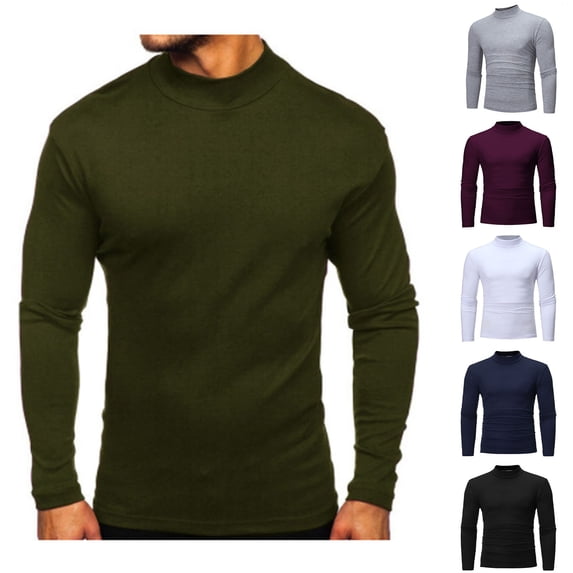 Plus Size Big & Tall Men's Long Sleeve Mock Turtleneck T-Shirt Pullover Solid Color Large Size Base Shirt Top, Breathable Soft Stretch Casual Daily Work Fishing Outfits Modern