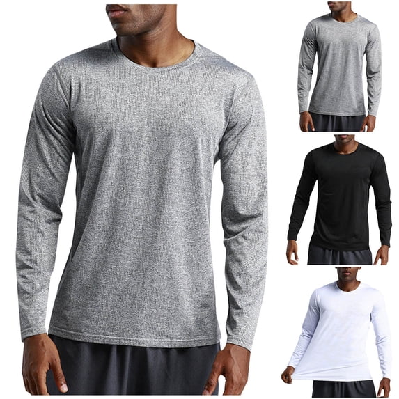 Plus Size Big & Tall, Men's Quick Dry Long Sleeve T-Shirt, Athletic Running Shirt, Crewneck, Relaxed Fit, Moisture Wicking, Breathable, Casual Daily, Gym Workout, Sports | TOPLIU,Gray 2XL