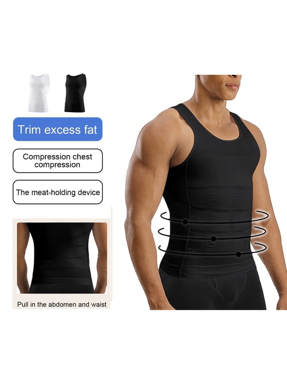 Plus Size Big & Tall Men's Seamless Shapewear Tank Top Sleeveless T-Shirt Vest Solid Color Waist Cincher Tummy Control Shaping Bottom Layer Chest Slimming Body Shaper I-Shaped