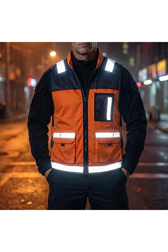Plus Size Big & Tall Men's Sleeveless Stand Collar Zip-Up Workwear Vest Jacket Breathable Quick Dry Outdoor Fishing Hiking Polo Utility Work Casual Fashion Essential | JASKFLY,Orange 3XL