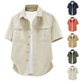 thumbnail image 1 of Plus Size Big & Tall Men's Summer Cotton Button Down Cargo Shirt Casual Tops T-Shirt Short Sleeve Turndown Collar Pocketed Relaxed Fit Breathable Lightweight Fishing Hiking, 1 of 7