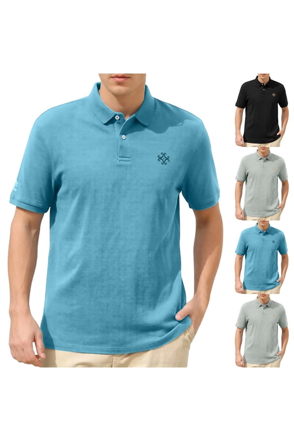 Plus Size Big & Tall Men's Summer Cotton Button Down Shirt Short Sleeve Casual Embroidered Loose Fit Tops Tee T-Shirt Breathable Solid Sun Protection Beach Vacation Office