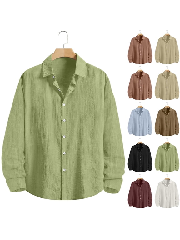 Plus Size Big & Tall Men's Summer Cotton Linen Shirt Short Sleeve Crewneck Casual Tops Button Down Shirts Breathable Lightweight Beach Vacation Fishing Hiking Travel Outfits