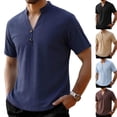 thumbnail image 1 of Plus Size Big & Tall Men's Summer Linen Cotton Short Sleeve Crewneck Loose Fit Casual Shirt Tops T-Shirt Solid Color Breathable Blouse Beach Vacation Hiking Outfits Modern, 1 of 5