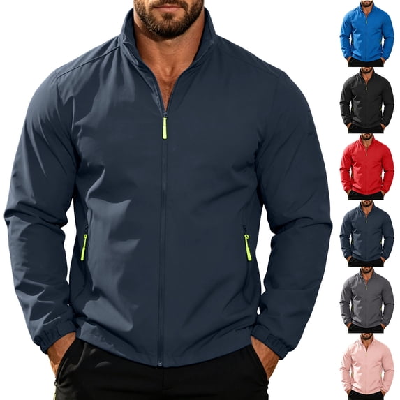 Plus Size Big & Tall Men's Windproof Waterproof Jacket Stand Collar Casual Tops Lightweight Breathable Rain Jacket Hiking Fishing Running Work Outdoors Travel Essential | JASKFLY,Blue 3XL
