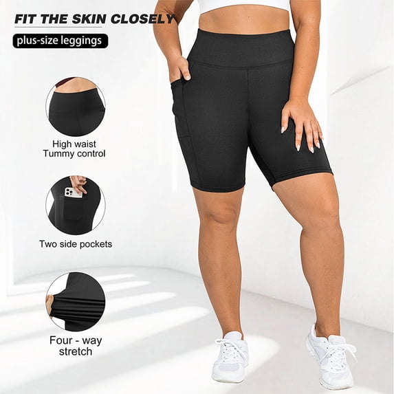 Plus Size Biker Shorts for Women - 8" Black High Waisted Tummy Control Spandex Workout Shorts (XL-5XL)