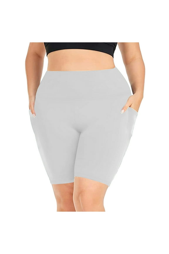 Plus Size Biker Shorts for Women with Pockets - Buttery Soft High Waisted Tummy Control Athletic Workout Yoga Shorts