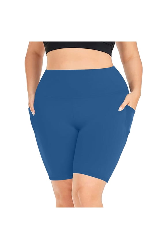 Plus Size Biker Shorts for Women with Pockets - Buttery Soft High Waisted Tummy Control Athletic Workout Yoga Shorts