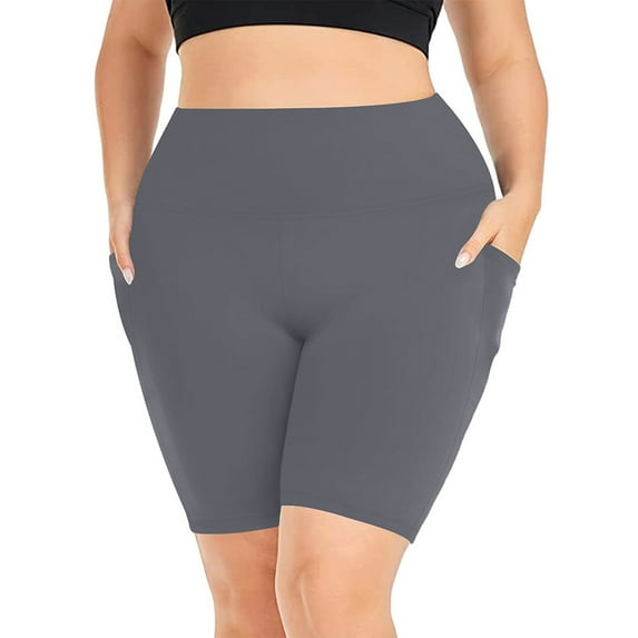 Plus Size Biker Shorts with Pockets - High Waisted Stretchy Yoga Shorts for Women, Workout Gym Cycling Athletic
