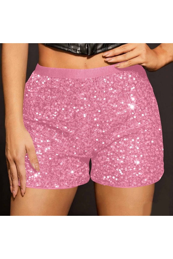 Plus Size Biker Shorts with Pockets Womens Sequin Sparkly Shorts High Waist Shiny Party Shorts for Festival Casual L