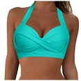 thumbnail image 1 of Plus Size Bikini Top Black Women Halter Swimwear Tops Underwire Full Coverage Bikini Top Push Up Swim Crop Top Tie Back Bathing Suit Tops Female Womens Bikini & Tankini Tops(Mint Green,XL), 1 of 5