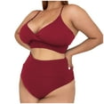 thumbnail image 1 of Plus Size Bikini for Women High Waist Bottom V Neck Padded Push Up Bikini Sets Swimwear Solid Color Classic Split Two Piece Swimsuits Pool Party Beachwear Bathing Suit, 1 of 5