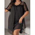 thumbnail image 1 of Plus Size Black Chiffon & Lace Patchwork Midi Dress, Elegant 2-in-1 Layered Formal Casual Dress, 1 of 1