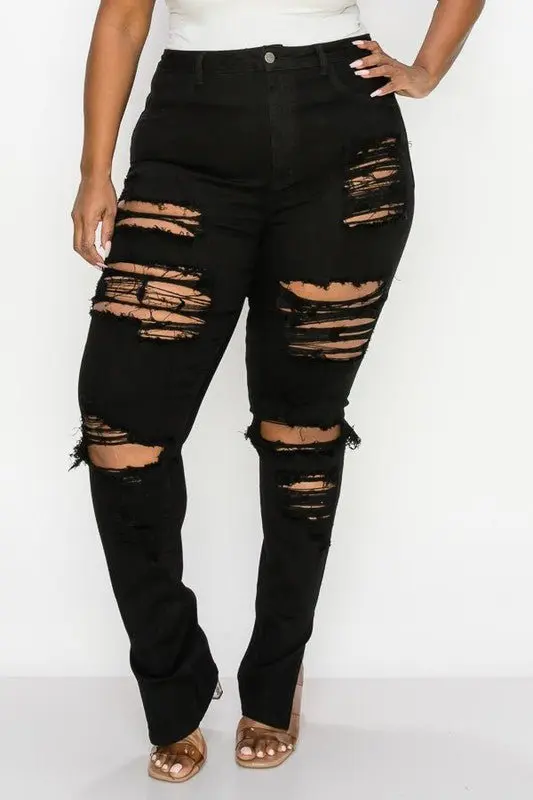 Plus Size Black Denim Distressed Jeans - Walmart.com