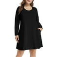 thumbnail image 1 of Plus Size Black Dresses 3X for Women, VEPKUL Crew Neck T Shirt Dress Long Sleeve Casual Loose Swing Fall Dress with Pockets, 1 of 8