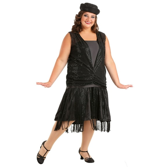 Plus Size Black Jazz Flapper Costume for Women