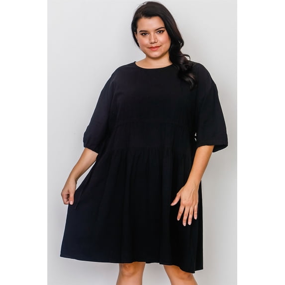 Plus Size Black Tie Sleeve Loose Midi Dress 2XL