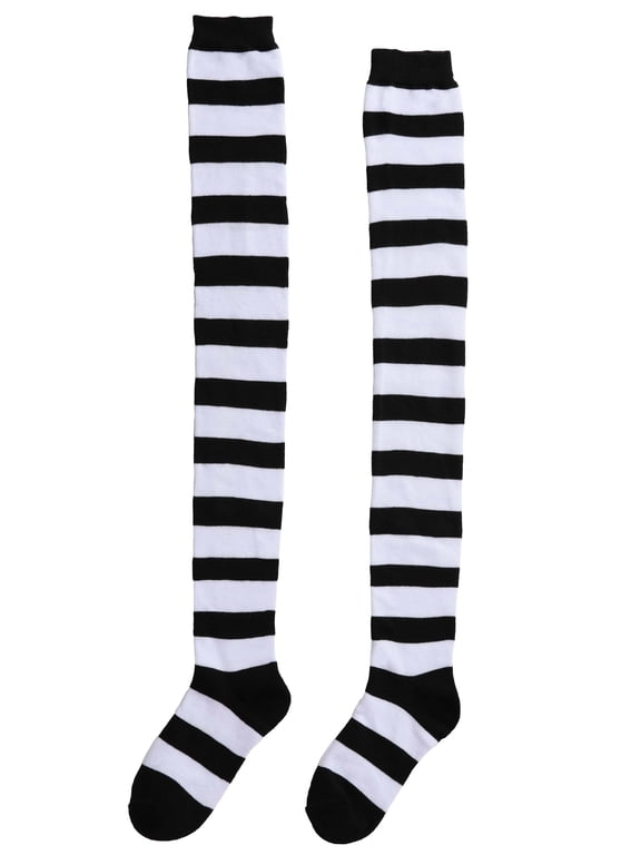 Plus Size Black and White Striped Witch Socks for Women