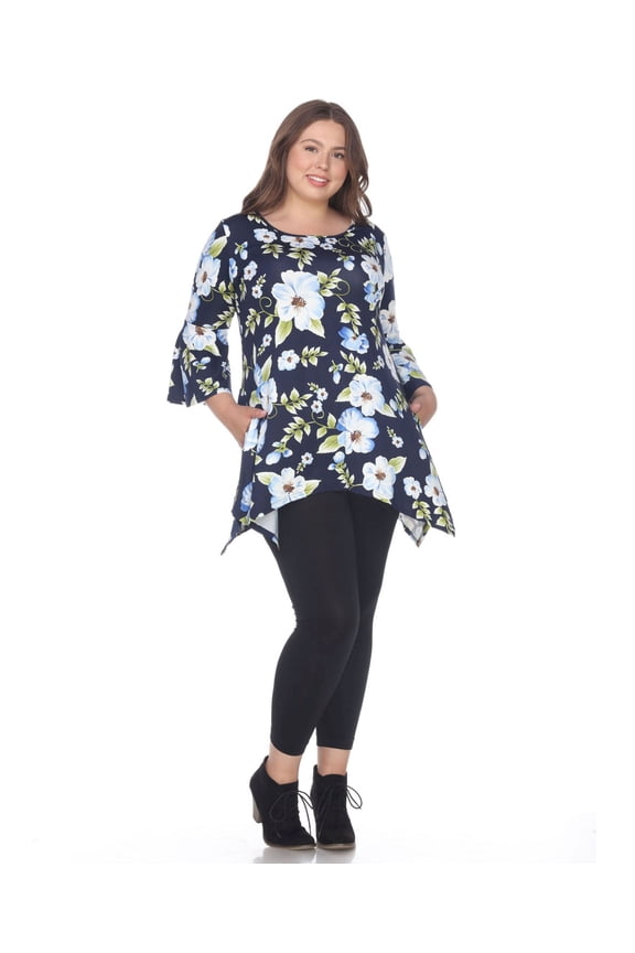 Plus Size Blanche Tunic Top Blue Flower 3X