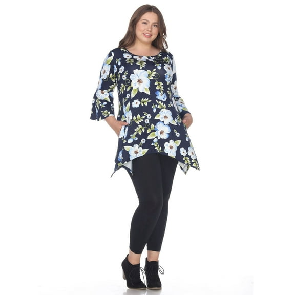 Plus Size Blanche Tunic Top Blue Flower 3X