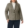 thumbnail image 1 of Plus Size Blazers for Women Business Casual Plaid Notched Lapel Long Sleeve Button Jacket with Pockets 2X Brown, 1 of 6