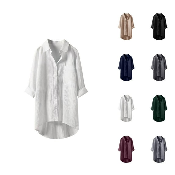 Plus Size Blouse Casual Wear – Lockeres Shirt mit Kragen & Knopfleiste Ideal für Büro oder Freizeit Womens Loose Buttons Down Pocket Tops Solid Long Sleeve