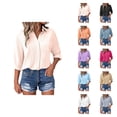 thumbnail image 1 of Plus Size Blouse – Flowy Linen Bluse 3/4‑Arm Casual Spring Blouses in Large Sizes für leichte Sommer‑Looks Womens Loose Buttons Down Pocket Tops Solid Long Sleeve Shirt, 1 of 8