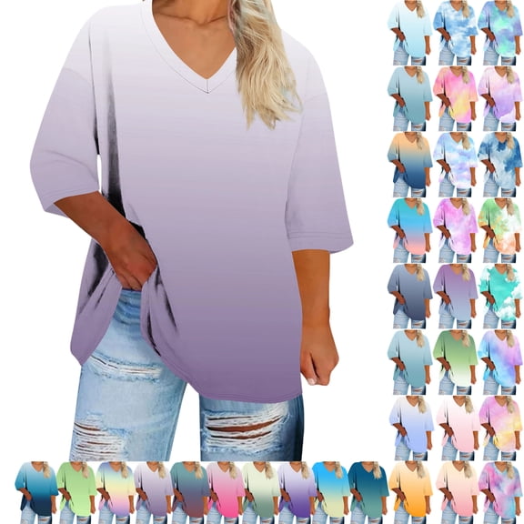 Plus Size Blouse for Women Fashion Casual Solid Color Printing V Neck Short Sleeve Tee Summer Camisas De Mujer T-Shirt Tops Summer Casual Trendy Blouses,03-White_L