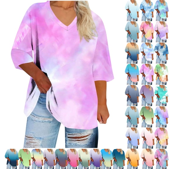 Plus Size Blouse for Women Fashion Casual Solid Color Printing V Neck Short Sleeve Tee Summer Camisas De Mujer T-Shirt Tops Summer Casual Trendy Blouses,01-Yellow_M