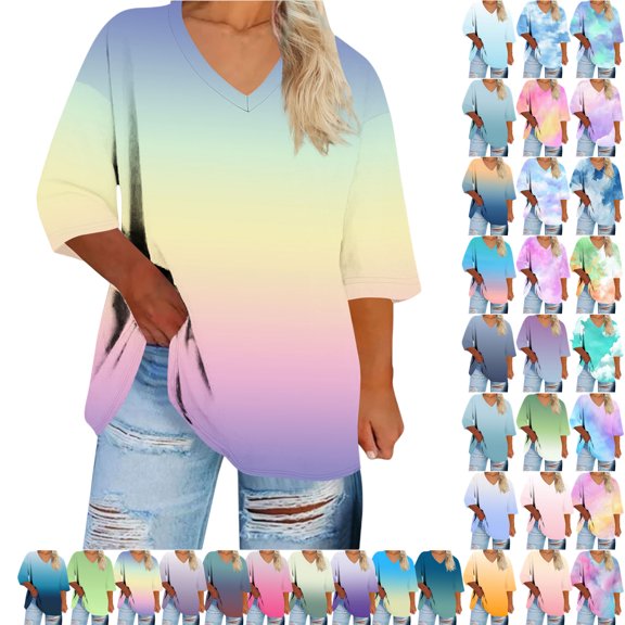 Plus Size Blouse for Women Fashion Casual Solid Color Printing V Neck Short Sleeve Tee Summer Camisas De Mujer T-Shirt Tops Summer Casual Trendy Blouses,03-Yellow_M