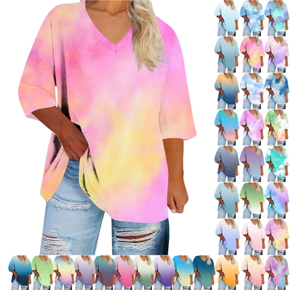 Plus Size Blouse for Women Fashion Casual Solid Color Printing V Neck Short Sleeve Tee Summer Camisas De Mujer T-Shirt Tops Summer Casual Trendy Blouses,01-Pink_2XL