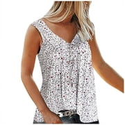 Plus Size Blouse for Women Fashion Casual Solid Color Printing V-Neck Sleeveless Sleeve Ruched Tunic Tee Summer Camisas De Mujer T-Shirt Tops