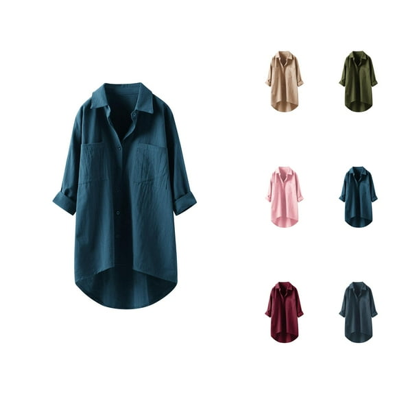 Plus Size Blouse for Women – Floral Blouses with 3/4 Sleeves Casual Tops for Summer Office or Spring Wedding Guest Womens Button Down Shirts Solid Classic Long Sleeve Work Blouses Tops