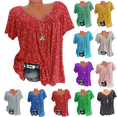thumbnail image 1 of Plus Size Blouse for Women Fashion Casual Solid Color Printing V-Neck Short Sleeve Ruched Tunic Tee Summer Camisas De Mujer T-Shirt Tops, 1 of 5