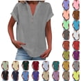 thumbnail image 1 of Plus Size Blouse for Women Sawvnm Women's Tops Fashion Solid Button Shirt Female V-Neck Loose T-shirt Blouse for Women Gray XL, 1 of 6