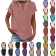 thumbnail image 1 of Plus Size Blouse for Women Sawvnm Women's Tops Fashion Solid Button Shirt Female V-Neck Loose T-shirt Blouse for Women Pink XL, 1 of 6