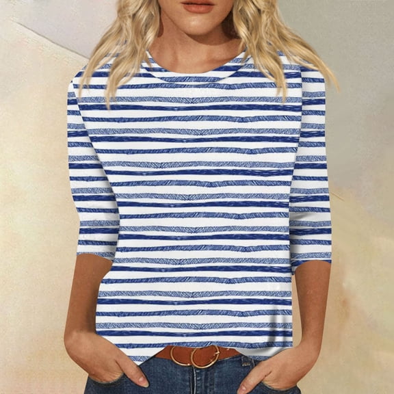 Plus Size Blouse for Women Women's Fashion Loose Casual Seven Split Sleeve Printed Round Neck Top