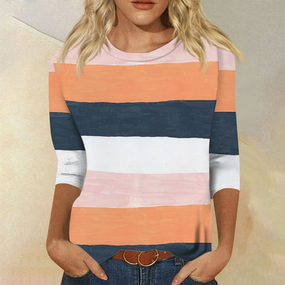 Plus Size Blouse for Women Women's Fashion Loose Casual Seven Split Sleeve Printed Round Neck Top