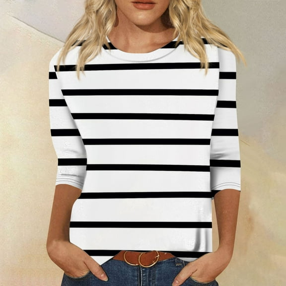 Plus Size Blouse for Women Women's Fashion Loose Casual Seven Split Sleeve Printed Round Neck Top