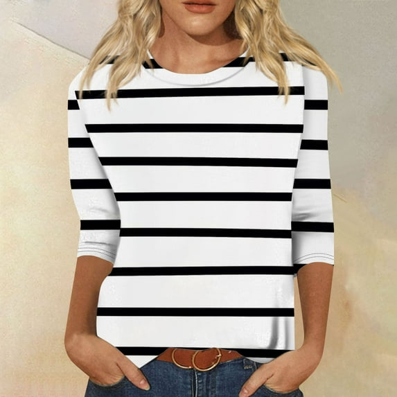 Plus Size Blouse for Women Women's Fashion Loose Casual Seven Split Sleeve Printed Round Neck Top